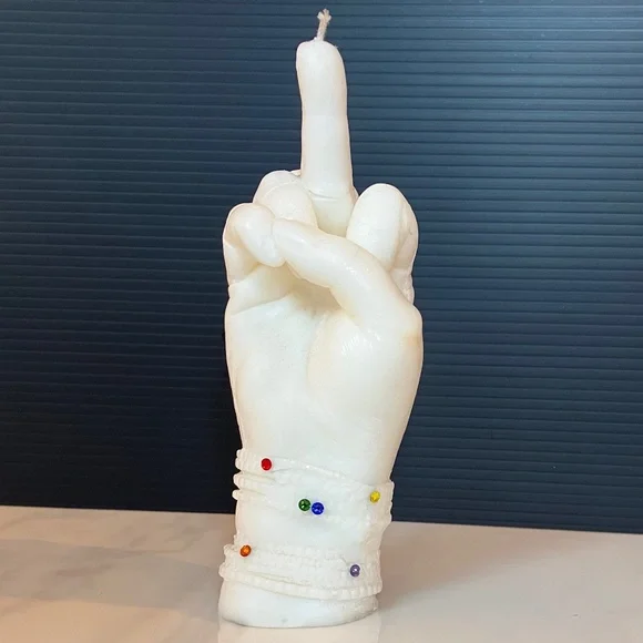 Ashley Longshore Art CANDLE of Her Hand Giving the Finger F*** You RARE Artist